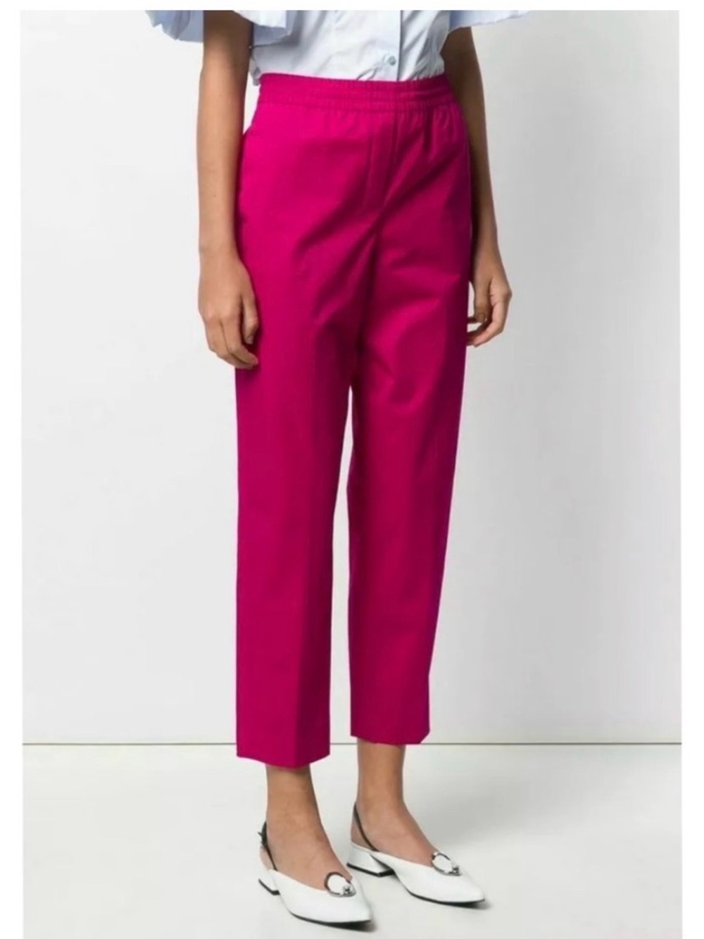 Theory Bright Fuchsia Cropped Elastic Waist Pull On Pants Drawstring SZ Medium
